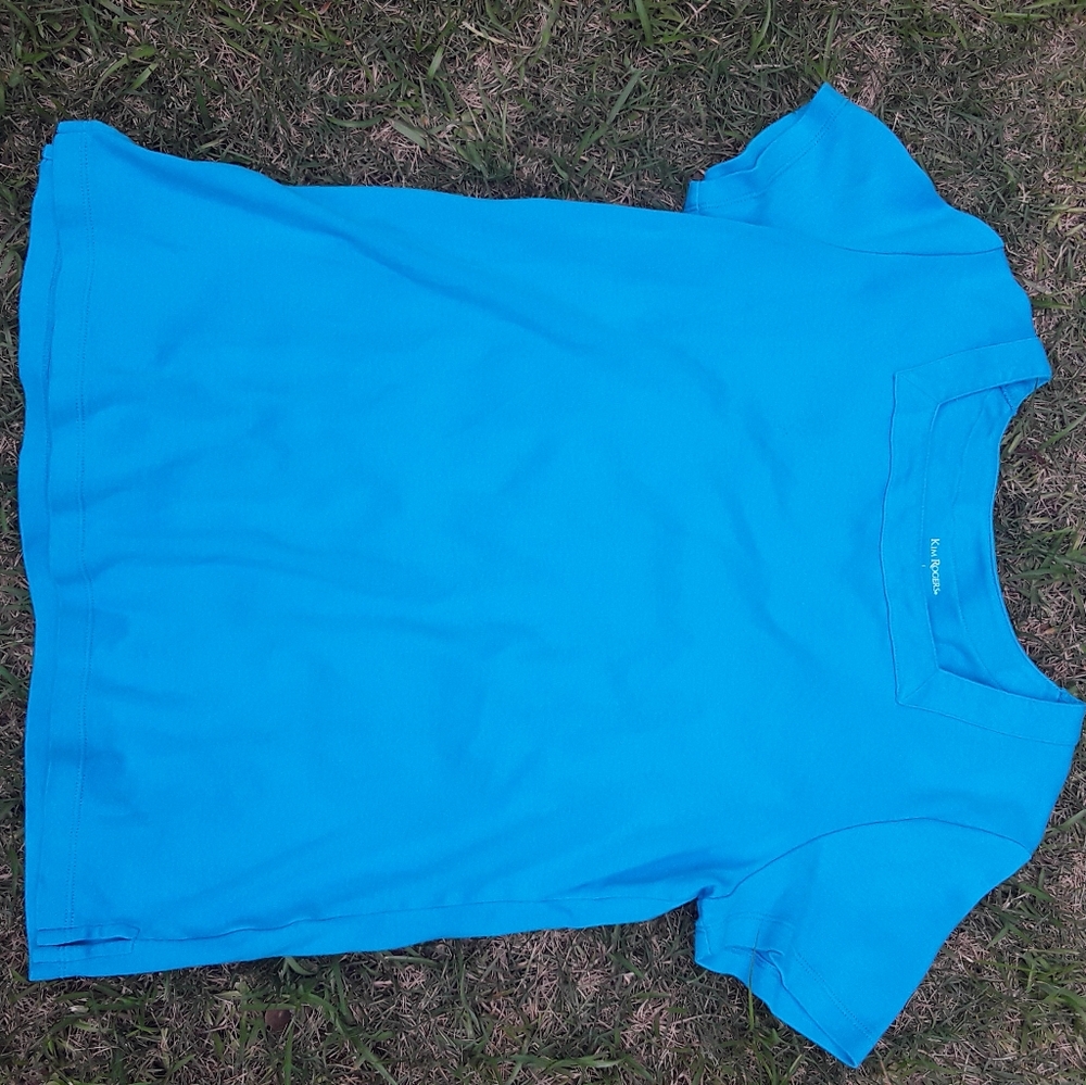 Kim Rogers Blue Square Neck T Shirt Size L